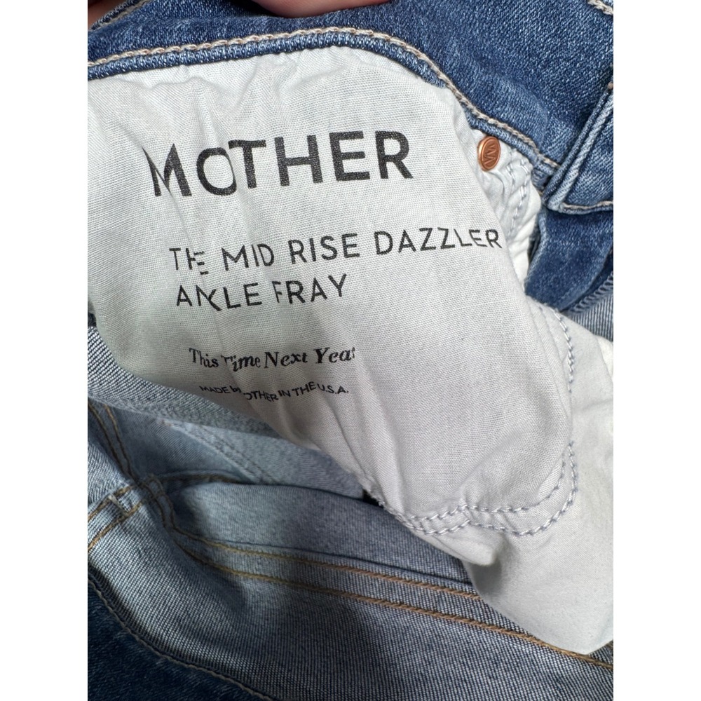 Mother The Mid Rise Dazzler Ankle Fray Jeans This Time Next Year Blue Size 26 - Picture 3 of 7